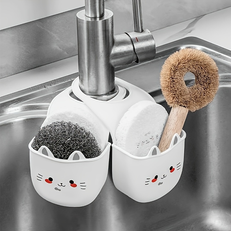 Silicone Tap Washer - 漫画猫バスケットソフトバックル蛇口スポンジブラケットシリコンシンク吊り下げキッチンディッシュシンク収納バッグ排水吊り下げバッグ